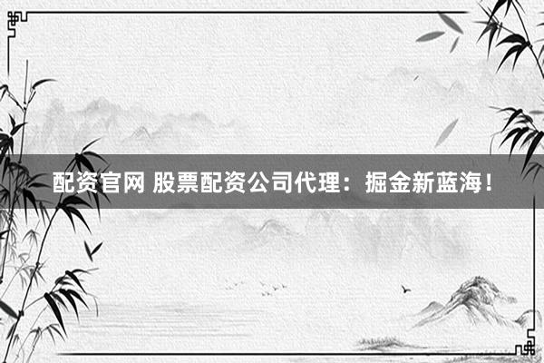 配资官网 股票配资公司代理：掘金新蓝海！