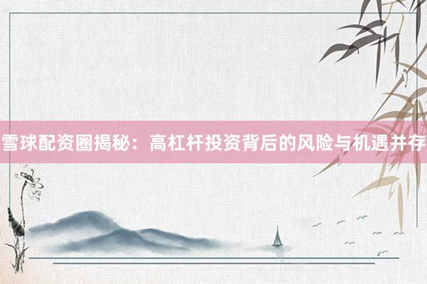 雪球配资圈揭秘：高杠杆投资背后的风险与机遇并存