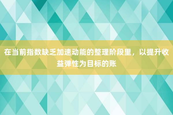 在当前指数缺乏加速动能的整理阶段里，以提升收益弹性为目标的账