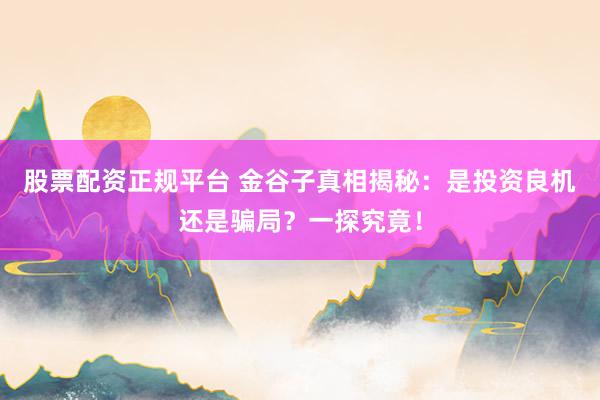 股票配资正规平台 金谷子真相揭秘：是投资良机还是骗局？一探究竟！