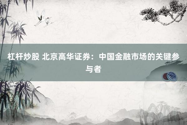 杠杆炒股 北京高华证券：中国金融市场的关键参与者